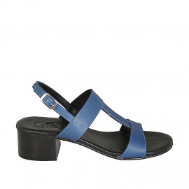 Woman's sandal in blue leather with heel 4 - Available sizes: 32, 43, 45