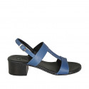 Woman's sandal in blue leather with heel 4 - Available sizes:  32, 33, 34, 43, 44, 45, 46