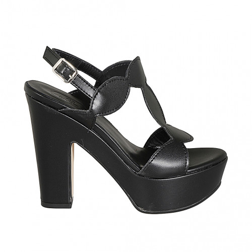 Sandale pour femmes en cuir noir avec platforme et talon 12 - Pointures disponibles:  31, 33, 34, 45, 46