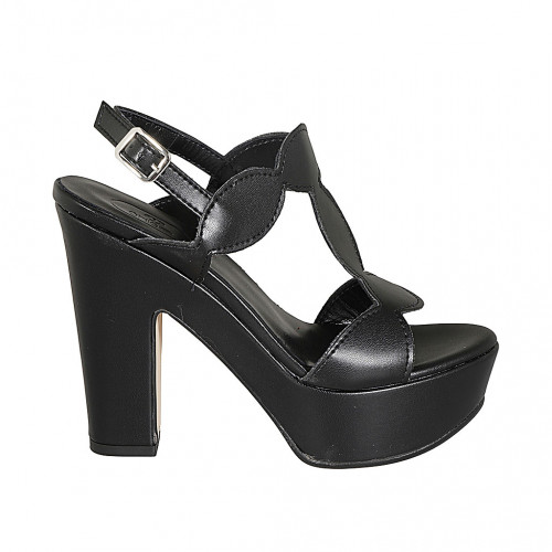 Woman's platform sandal in black leather heel 12 - Available sizes:  31, 32, 33, 34, 43, 44, 45, 46