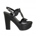Sandale pour femmes en cuir noir avec platforme et talon 12 - Pointures disponibles:  31, 32, 33, 34, 43, 44, 45, 46