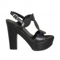 Sandale pour femmes en cuir noir avec platforme et talon 12 - Pointures disponibles:  31, 33, 34, 45, 46