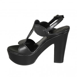 Sandale pour femmes en cuir noir avec platforme et talon 12 - Pointures disponibles:  31 2