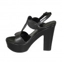 Sandale pour femmes en cuir noir avec platforme et talon 12 - Pointures disponibles:  31, 32, 33, 34, 43, 44, 45, 46