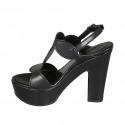 Woman's platform sandal in black leather heel 12 - Available sizes:  31, 32, 33, 34, 43, 44, 45, 46