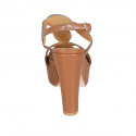 Woman's strap sandal with platform in cognac brown leather heel 12 - Available sizes:  31, 32, 34, 43, 44
