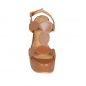 Woman's strap sandal with platform in cognac brown leather heel 12 - Available sizes:  31, 32, 34, 43, 44