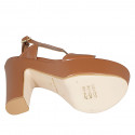 Woman's strap sandal with platform in cognac brown leather heel 12 - Available sizes:  31, 32, 34, 43, 44