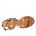 Woman's strap sandal with platform in cognac brown leather heel 12 - Available sizes:  31, 32, 34, 43, 44