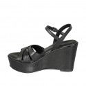 Woman's strap sandal in black printed leather with platform and wedge heel 9 - Available sizes:  31, 42, 44