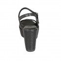Woman's strap sandal in black printed leather with platform and wedge heel 9 - Available sizes:  31, 42, 44