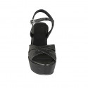 Woman's strap sandal in black printed leather with platform and wedge heel 9 - Available sizes:  31, 32, 34, 42, 43, 44, 45, 46