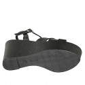 Woman's strap sandal in black printed leather with platform and wedge heel 9 - Available sizes:  31, 42, 44