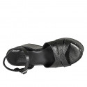 Woman's strap sandal in black printed leather with platform and wedge heel 9 - Available sizes:  31, 42, 44