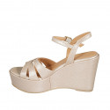 Sandale pour femmes en cuir imprimé rose clair avec courroie, plateforme et talon compensé 9 - Pointures disponibles:  42, 43, 45, 46