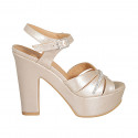 Woman's platform sandal with rhinestones and ankle strap in light rose laminated leather heel 12 - Available sizes:  44