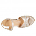Sandale pour femmes avec plateforme, strass et courroie en cuir lamé rose clair talon 12 - Pointures disponibles:  31, 34, 43, 44, 46