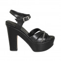 Woman's platform sandal with rhinestones and ankle strap in black leather heel 12 - Available sizes:  31, 33, 34, 43, 44