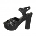 Sandale pour femmes avec plateforme, strass et courroie en cuir noir talon 12 - Pointures disponibles:  33, 44