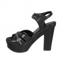 Woman's platform sandal with rhinestones and ankle strap in black leather heel 12 - Available sizes:  31, 33, 34, 43, 44