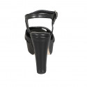 Sandale pour femmes avec plateforme, strass et courroie en cuir noir talon 12 - Pointures disponibles:  33, 44