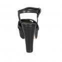 Sandalia para mujer con plataforma, estras y cinturon en piel negra tacon 12 - Tallas disponibles:  31, 33, 34, 43, 44