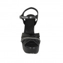 Sandale pour femmes avec plateforme, strass et courroie en cuir noir talon 12 - Pointures disponibles:  33, 44