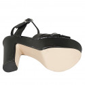 Sandale pour femmes avec plateforme, strass et courroie en cuir noir talon 12 - Pointures disponibles:  33, 44