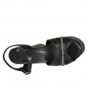 Sandale pour femmes avec plateforme, strass et courroie en cuir noir talon 12 - Pointures disponibles:  31, 33, 34, 43, 44
