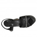 Sandale pour femmes avec plateforme, strass et courroie en cuir noir talon 12 - Pointures disponibles:  33, 44