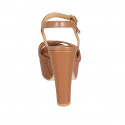 Sandalia para mujer en piel cognac con cinturon, plataforma y tacon 12 - Tallas disponibles:  31, 32, 33, 34, 43, 44, 45
