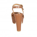 Woman's sandal in cognac brown leather with strap, platform and heel 12 - Available sizes:  31, 32, 33, 34, 43, 44, 45, 46