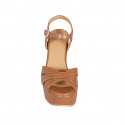 Sandale pour femmes en cuir cognac avec courroie, plateforme et talon 12 - Pointures disponibles:  31, 32, 33, 34, 43, 44, 45