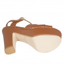 Woman's sandal in cognac brown leather with strap, platform and heel 12 - Available sizes:  31, 34, 43, 44