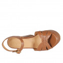 Sandale pour femmes en cuir cognac avec courroie, plateforme et talon 12 - Pointures disponibles:  31, 32, 33, 34, 43, 44, 45