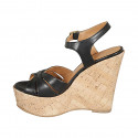 Woman's sandal in black leather with platform, strap and wedge heel 12 - Available sizes:  32, 33, 34, 43, 44