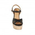 Woman's sandal in black leather with platform, strap and wedge heel 12 - Available sizes:  32, 33, 34, 43, 44