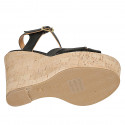 Sandalia para mujer en piel negra con plataforma, correa y cuña 12 - Tallas disponibles:  34, 43, 44