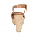 Woman's strap sandal in cognac brown leather with platform and wedge heel 12 - Available sizes:  31, 32, 34, 43, 44
