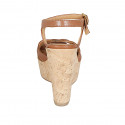 Woman's strap sandal in cognac brown leather with platform and wedge heel 12 - Available sizes:  43