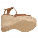 Woman's strap sandal in cognac brown leather with platform and wedge heel 12 - Available sizes:  31, 32, 34, 43, 44, 45