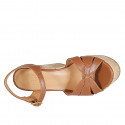 Woman's strap sandal in cognac brown leather with platform and wedge heel 12 - Available sizes:  31, 32, 34, 43, 44