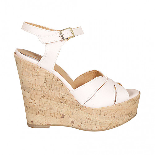 Woman's strap and platform sandal in light rose leather wedge heel 12 - Available sizes:  32, 33, 34, 43, 44, 45