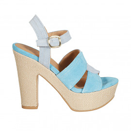 Sandale pour femmes avec courroie et plateforme en daim bleu clair et bleu talon 12 - Pointures disponibles: 33, 34, 43, 44