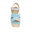 Sandale pour femmes avec courroie et plateforme en daim bleu clair et bleu talon 12 - Pointures disponibles:  33, 34, 43, 44