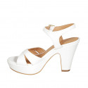 Woman's strap sandal in white leather with platform heel 9 - Available sizes:  31, 34