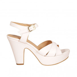 Woman's strap sandal with platform in light rose leather heel 9 - Available sizes: 34