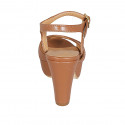 Sandale pour femmes avec courroie et plateforme en cuir cognac talon 9 - Pointures disponibles:  31, 32, 33, 34