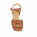 Sandale pour femmes avec courroie et plateforme en cuir cognac talon 9 - Pointures disponibles:  31, 32, 33