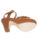 Woman's strap sandal with platform in cognac brown leather heel 9 - Available sizes:  31, 32, 33, 34